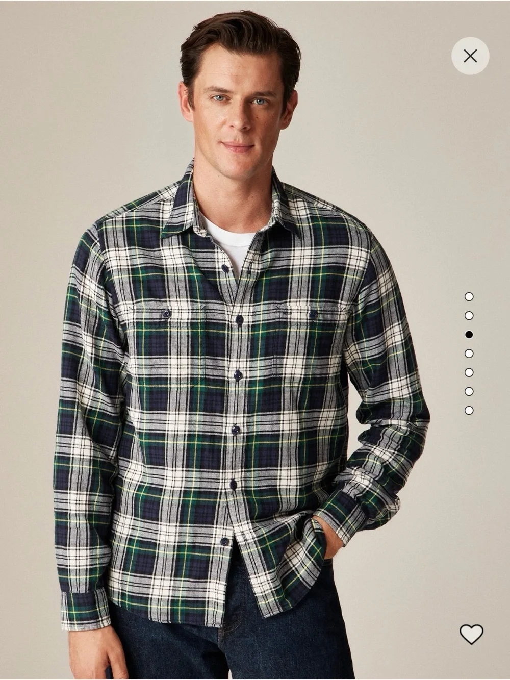 J. Crew Navy, Green and White Plaid Button-Down Shirt